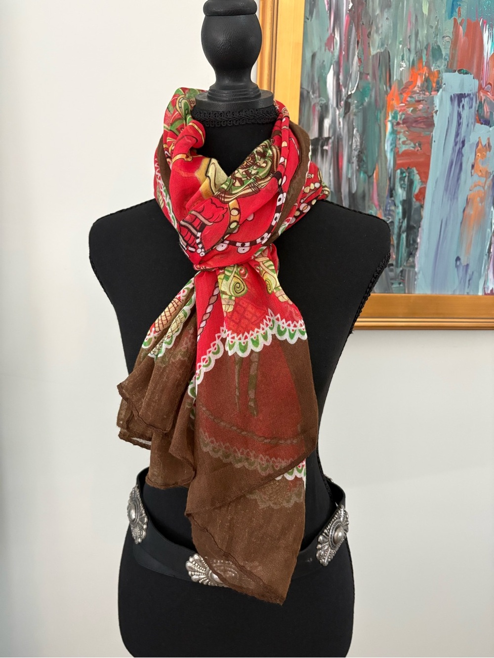 Source Unknown Red and Brown Printed Women's Scarf